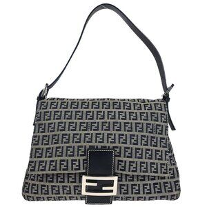 Fendi Navy Gray Canvas Zucchino Mamma Baguette Handbag 2305.26325.018 145596